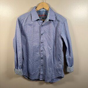 Robert Graham Button Up Shirt Size Medium Blue Flip Cuff Classic Fit Work Career